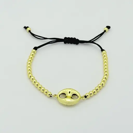 [AC-PL-101] Pulsera en acero gold cordón ajustable balines dije gucci