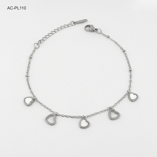 [AC-PL-110] Pulsera en acero silver corazón nácar