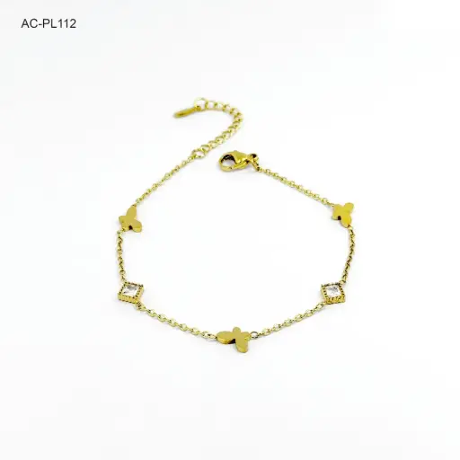 [AC-PL-112] Pulsera en acero gold mariposas