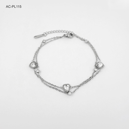 [AC-PL-115] Pulsera en acero silver doble corazones