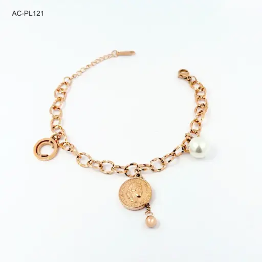 [AC-PL-121] Pulsera en acero gold rose perla diosa