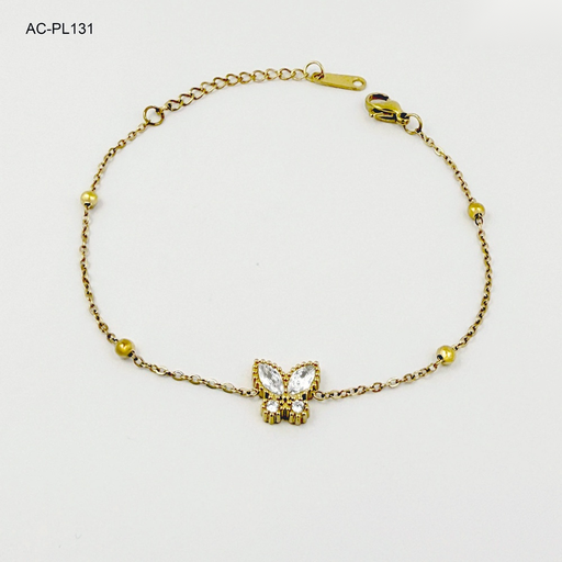 [AC-PL-131] Pulsera en acero gold mariposa cristal