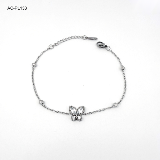 [AC-PL-133] Pulsera en acero silver mariposa cristal