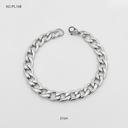 [AC-PL-148] Pulsera en acero silver tejido barbada 9mm hombre 21 cm
