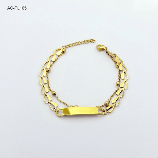 [AC-PL-165] Pulsera en acero gold esclava doble corazones