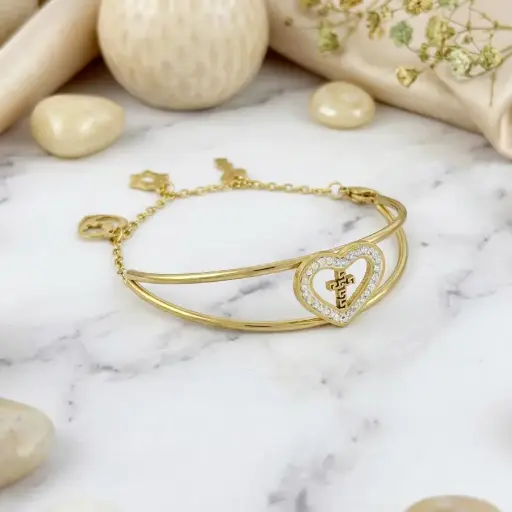 [AC-PL-174] Brazalete en acero gold rigido - cadena multidijes
