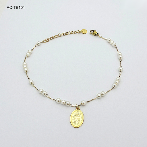 [AC-TB-101] Tobillera en acero gold medalla milagrosa
