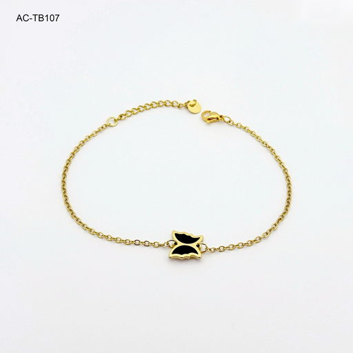 [AC-TB-107] *TOBILLERA EN ACERO GOLD MARIPOSAS ESMALTADO NEGRO