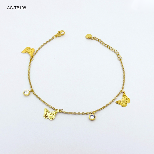 [AC-TB-108] *TOBILLERA EN ACERO GOLD MARIPOSAS CRISTAL 