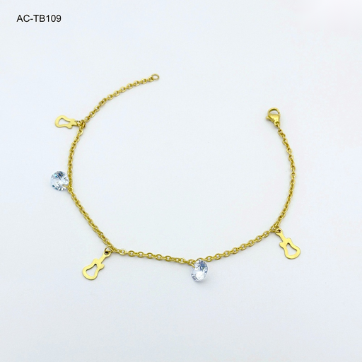 [AC-TB-109] Tobillera en acero gold cristal dije figura