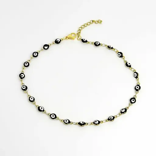 [AC-TB-112] *TOBILLERA EN ACERO GOLD OJITO ESMALTADO NEGRO