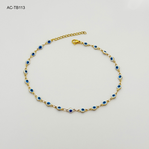 [AC-TB-113] *TOBILLERA EN ACERO GOLD OJITO ESMALTADO AZUL