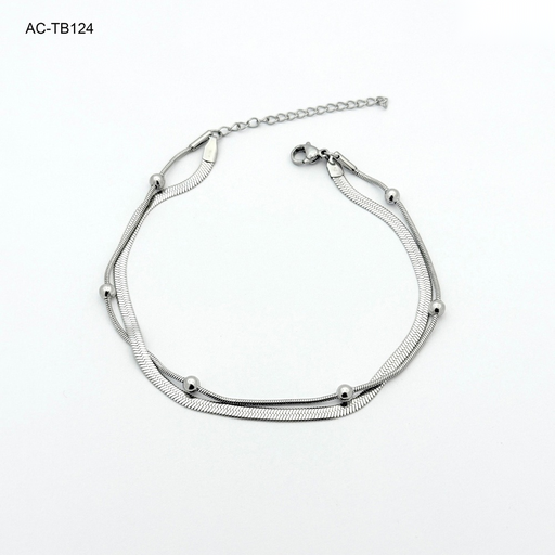 [AC-TB-124] *TOBILLERA EN ACERO SILVER DOBLE BOLITAS