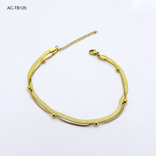 [AC-TB-125] *TOBILLERA EN ACERO GOLD DOBLE BOLITAS
