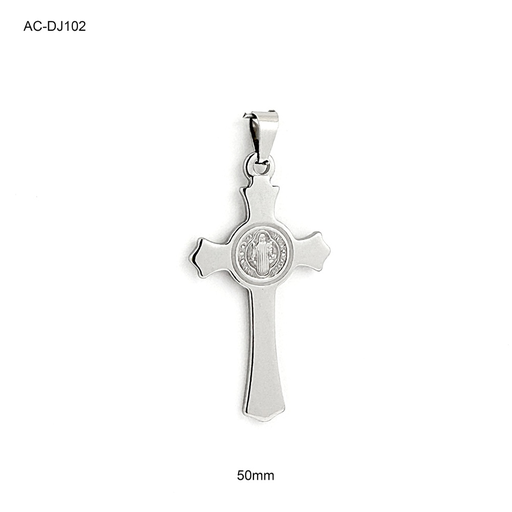 [AC-DJ-102] Dije en acero silver cruz medalla san benito 5cm