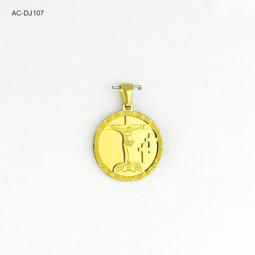 [AC-DJ-107] Dije en acero gold medalla redonda cristo