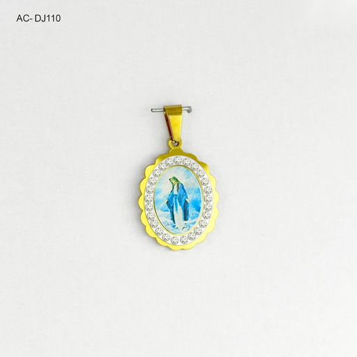 [AC-DJ-110] Dije en acero gold medalla virgen fotoimagen