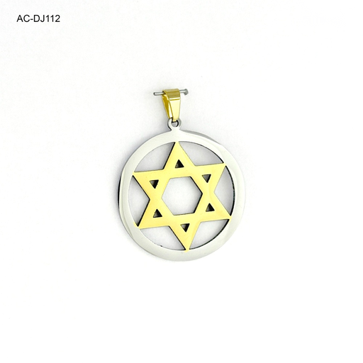 [AC-DJ-112] Dije en acero bicolor medalla estrella de david 3,2cm