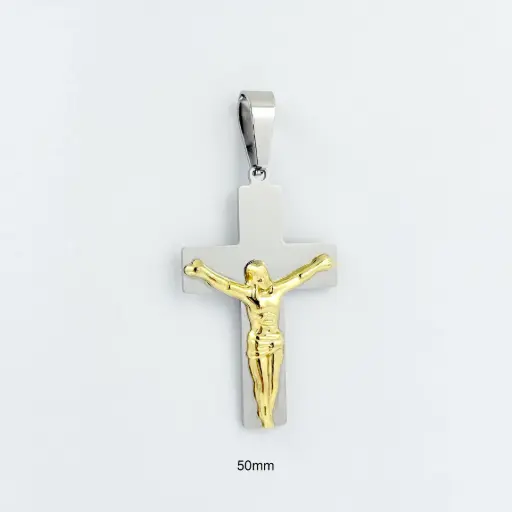 [AC-DJ-116] Dije en acero gold silver cruz cristo