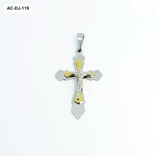 [AC-DJ-119] Dije en acero gold silver cruz