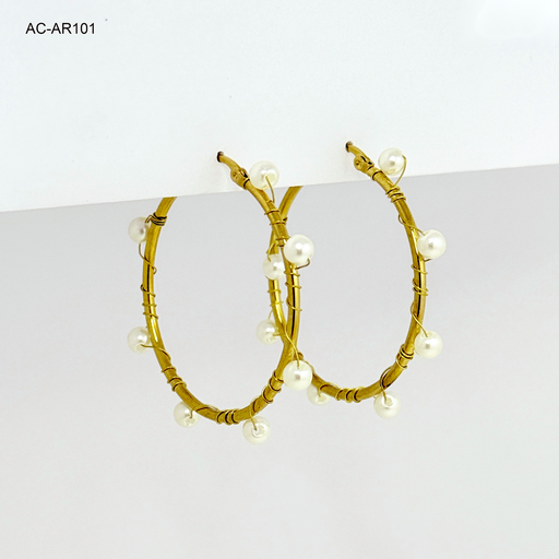 [AC-AR-101] Argolla gold perlas 4,5 cm acero