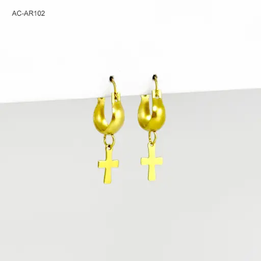 [AC-AR-102] Argolla gold dije cruz 1cm acero