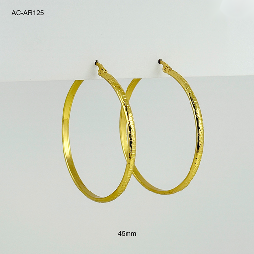 [AC-AR-125] Argolla básica gold grabada 4,5 cm acero modelo 2