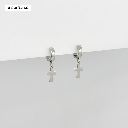 [AC-AR-166] Argolla gold / silver huggie lisa dije cruz acero