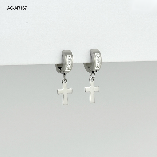 [AC-AR-167] Argolla silver circones dije cruz acero