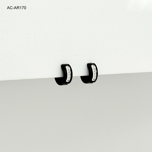 [AC-AR-170] Argolla negro pavonado huggie acero