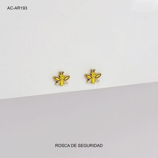 [AC-AR-193] Topo en acero gold rosca de seguridad figura esmaltada mariposa