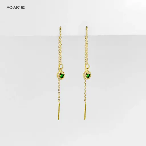 [AC-AR-195] Arete largo gold sistema de pasar dije cristal acero