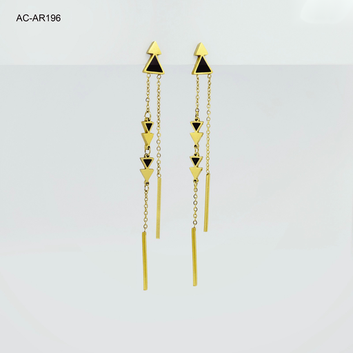 [AC-AR-196] Arete largo gold triangulos esmaltado negro acero