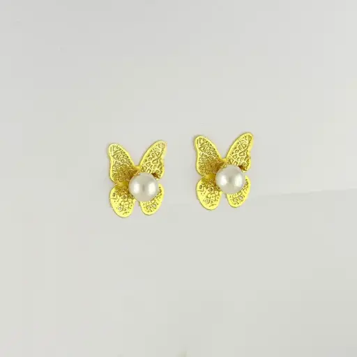 [AC-AR-199] Topos en bronce enchapado en oro 24k mariposa filigrana