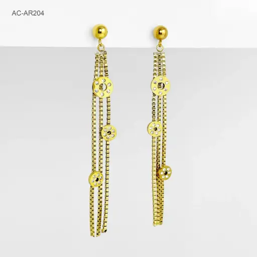 [AC-AR-204] Arete largo gold cadenitas círculos acero