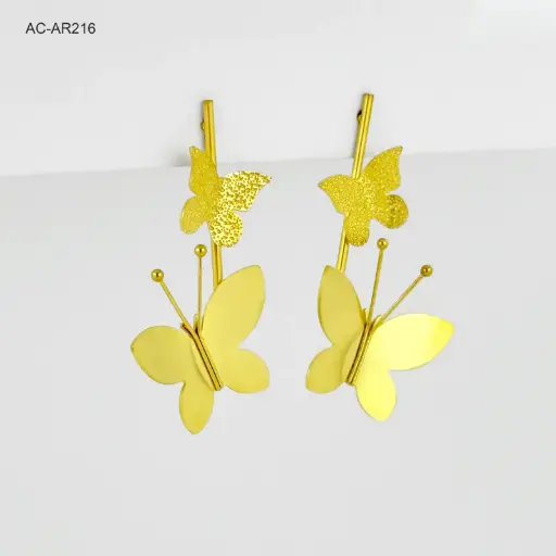[AC-AR-216] Arete largo gold palo mariposas acero