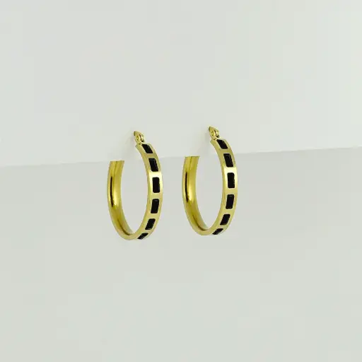 [AC-AR-217] Argollas acero gold circón negro