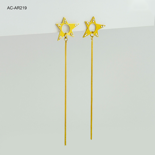 [AC-AR-219] Arete largo gold cadenita estrella acero