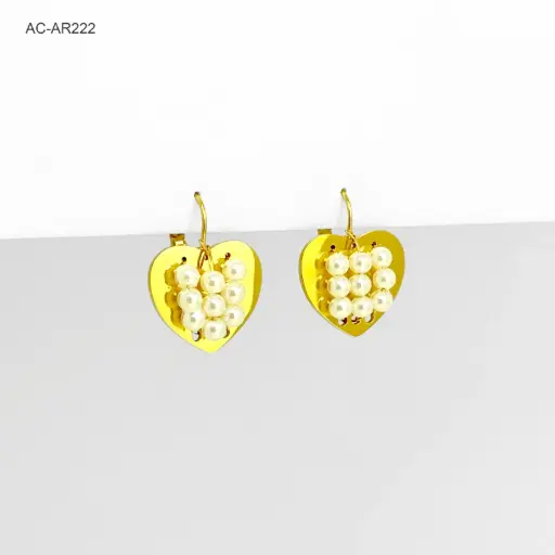 [AC-AR-222] Maxitopo gold sistema gancho corazon perlas acero