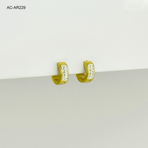 [AC-AR-229] Argolla gold huggie mini circones blancos acero