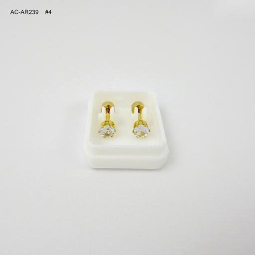 [AC-AR-239] Topo ortopedico en acero gold rosca de seguridad circón blanco #4