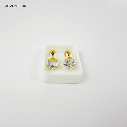 [AC-AR-240] Topo ortopedico en acero gold rosca de seguridad circón blanco #6
