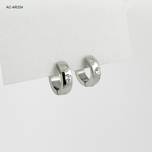 [AC-AR-254] *ARGOLLA HUGGIE ACERO SILVER CIRCÓN BLANCO