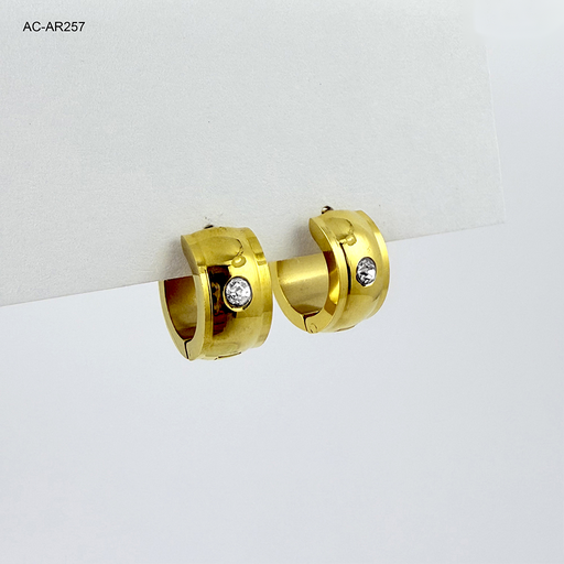 [AC-AR-257] Argolla huggie acero gold ancha circón blanco