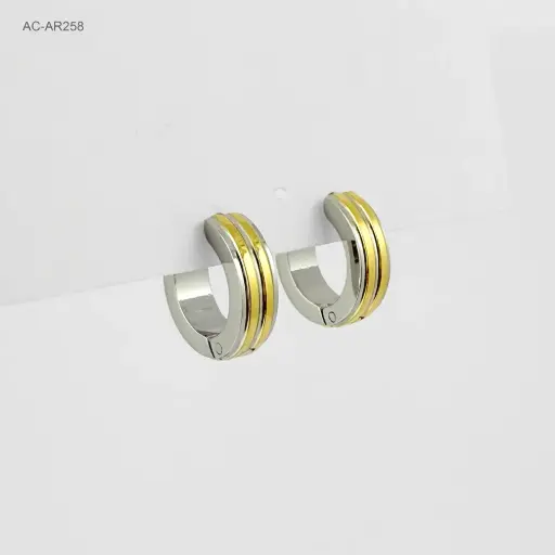 [AC-AR-258] Argolla huggie acero bicolor modelo 3