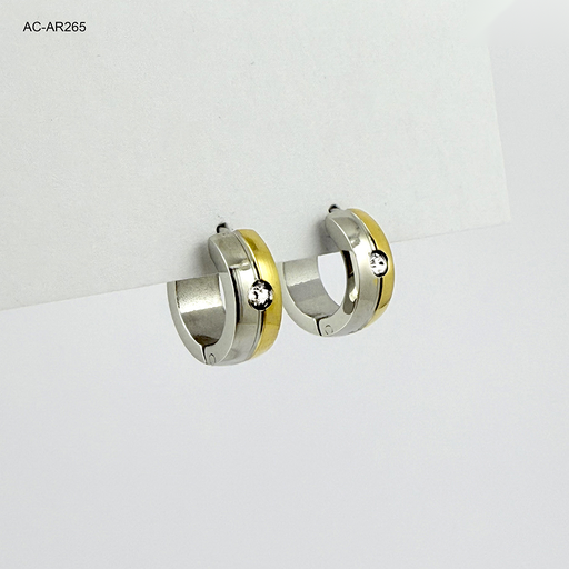 [AC-AR-265] Argolla huggie acero bicolor circón blanco modelo 2
