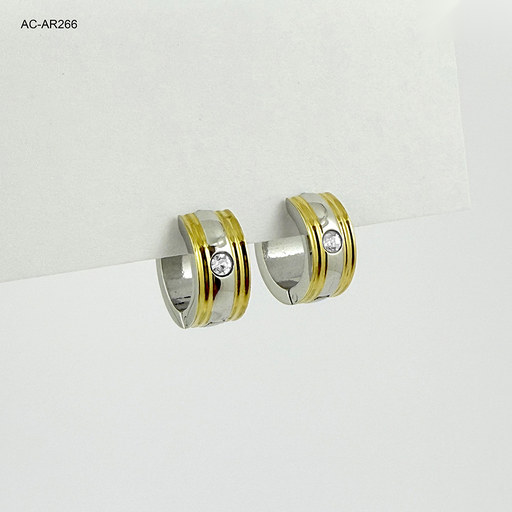 [AC-AR-266] *ARGOLLA HUGGIE ACERO BICOLOR CIRCÓN BLANCO