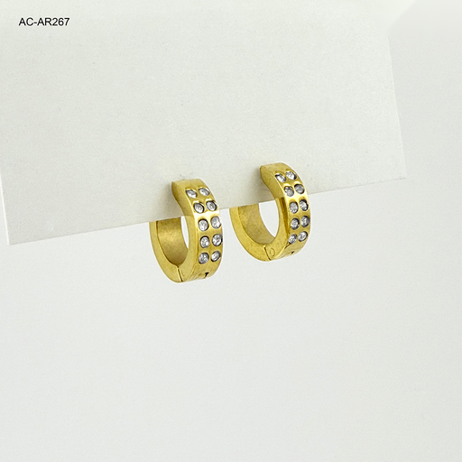 [AC-AR-267] *ARGOLLA HUGGIE ACERO GOLD CIRCONES BLANCOS