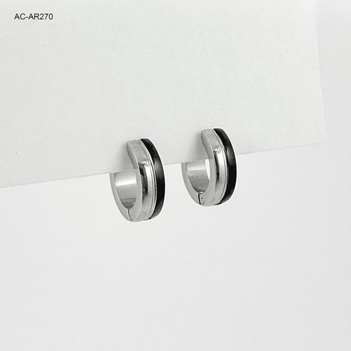 [AC-AR-270] *ARGOLLA HUGGIE ACERO BICOLOR SILVER NEGRO PAVONADO