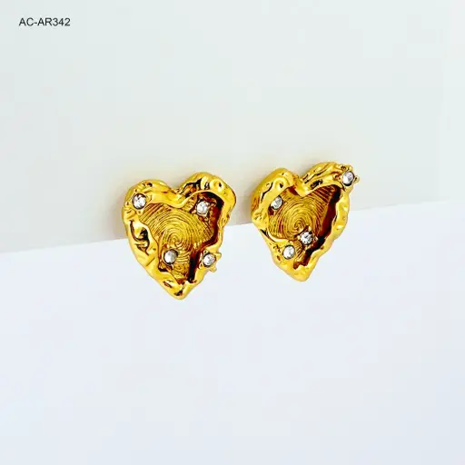 [AC-AR-342] *MAXI TOPO EN ACERO GOLD CORAZÓN CIRCONES BLANCOS
